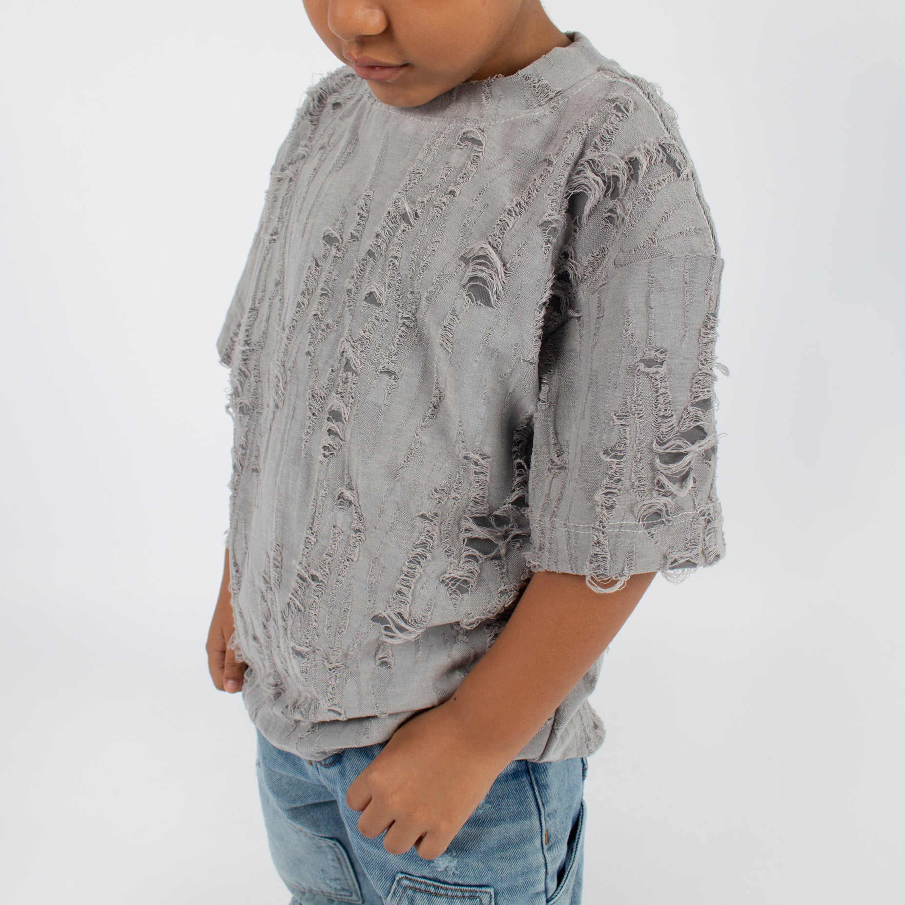 Oversize niño rotos gris