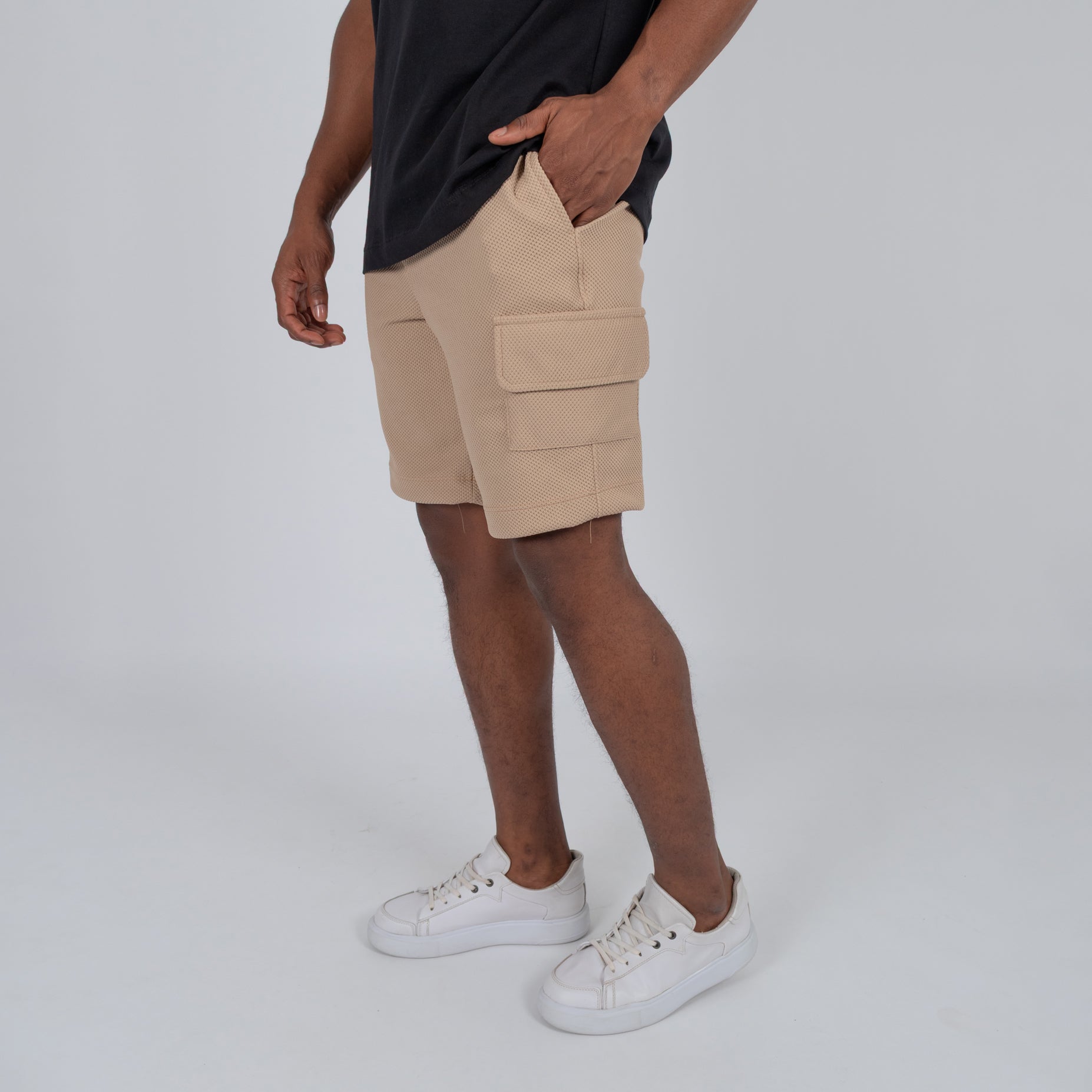 Pantaloneta hombre cargo textura camel