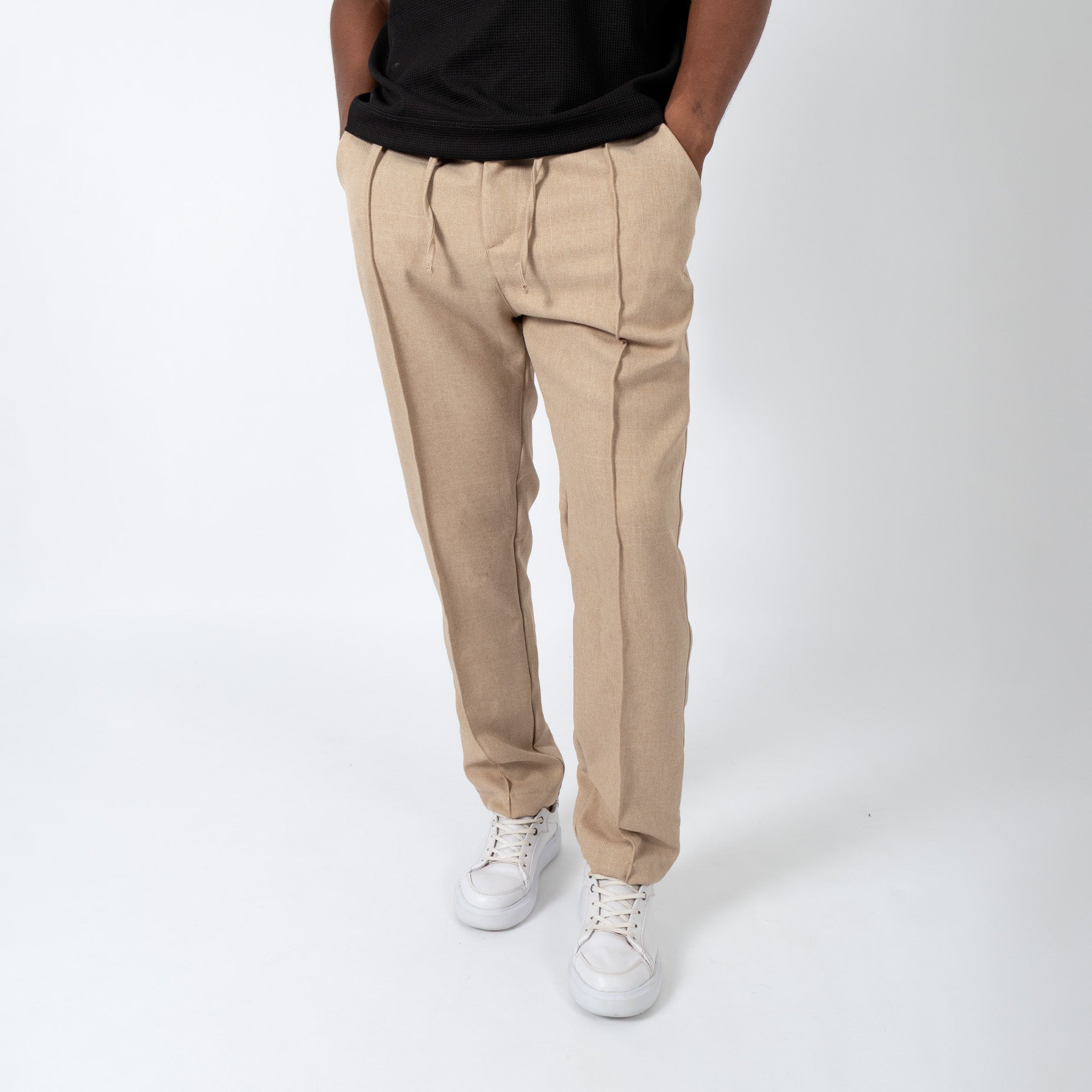 Pantalon hombre en lino taupe