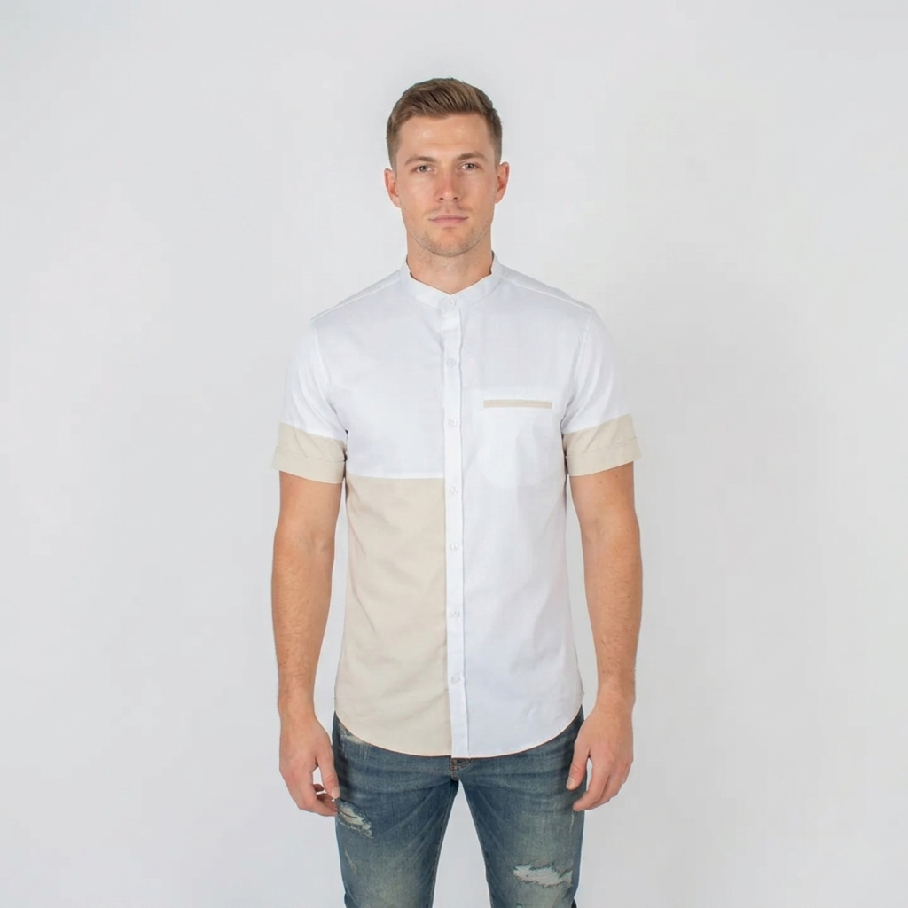 Camisa hombre cortes beige blanco